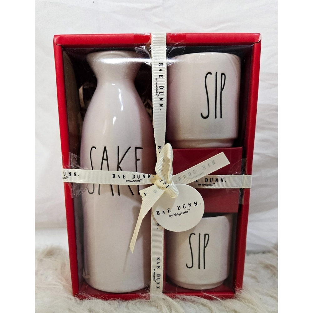 Rae Dunn Sake Pitcher Box Set Cups Sip White